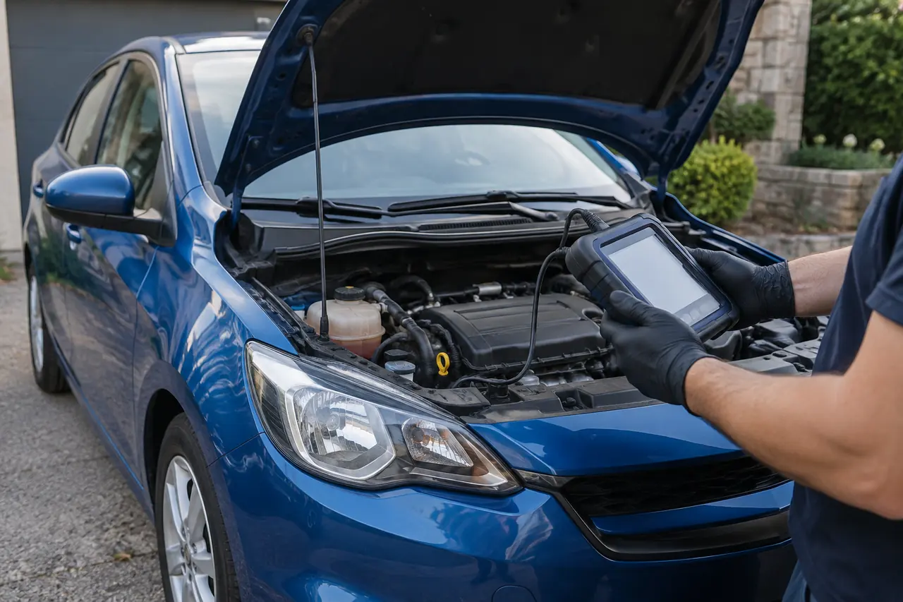 Diagnostic sous le capot d’une voiture à l’aide d’une tablette