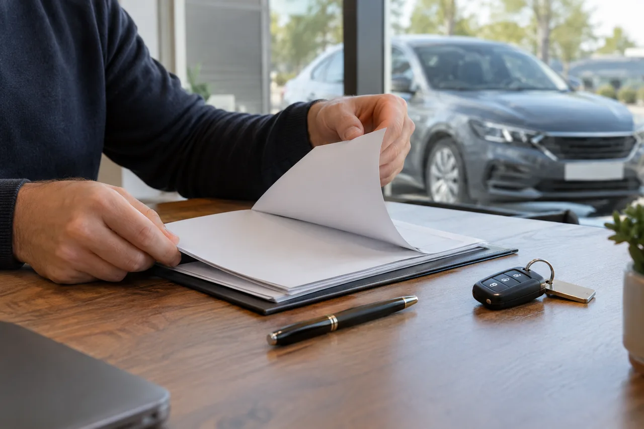 Préparation d’un dossier de vente automobile avec clés et documents — illustration photographique